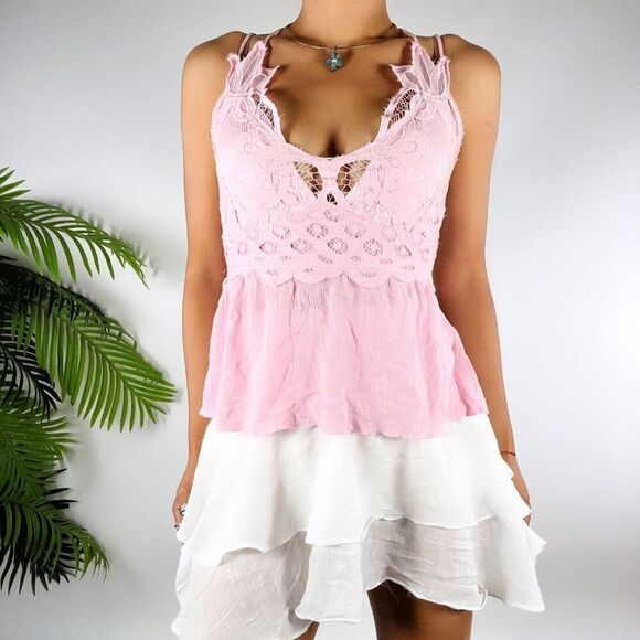 Rue21 Pink Cottagecore Coquette Barbiecore Lace Peplum Cami Tank Top / Small - Picture 4 of 6